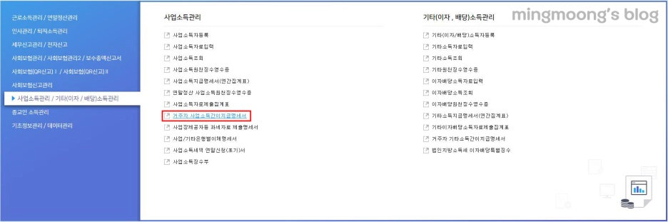 거주자 사업소득간이지급명세서 작성 및 제출 방법