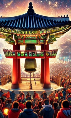 타종행사에 많은 사람들이 있는 모습