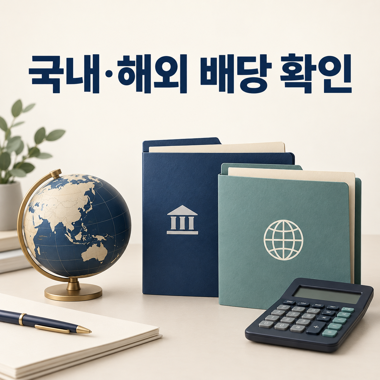 국내 해외 배당을 구분하는 지구본과 서류