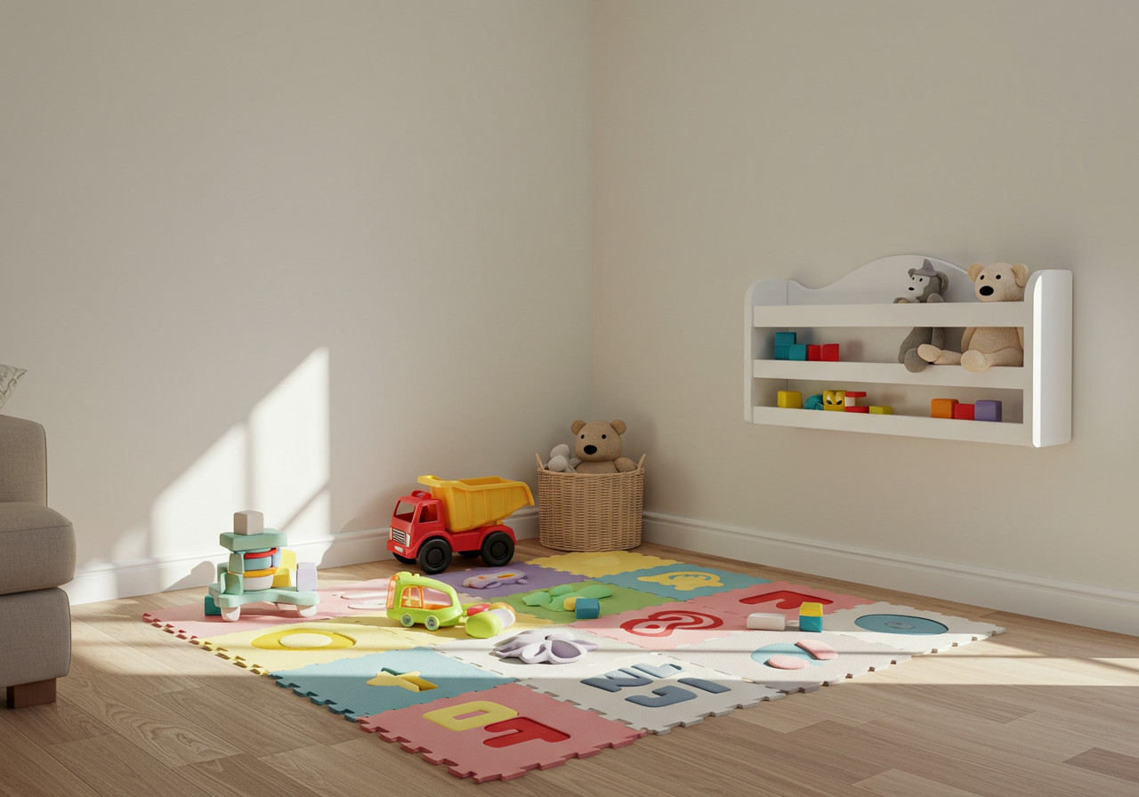 거실 한견에 놀이 존을 만든 실제 공간 활용 예시