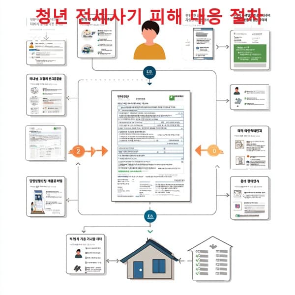 청년 전세사기 피해 대응 절차를 정리한 플로우차트 이미지
