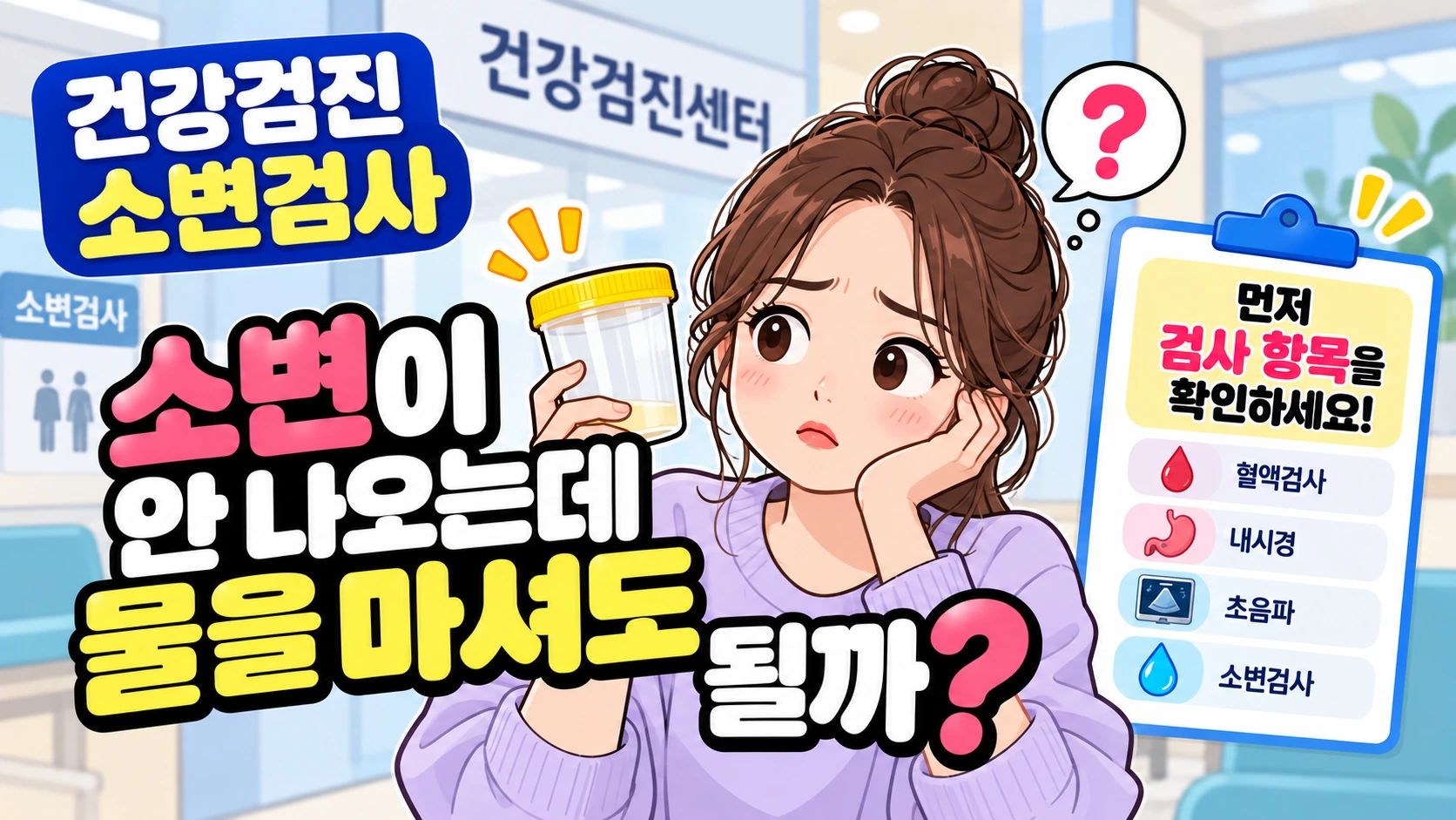 건강검진 소변검사 소변이 안 나오는데 물 마셔도 될까? 먼저 검사 항목을 확인하세요