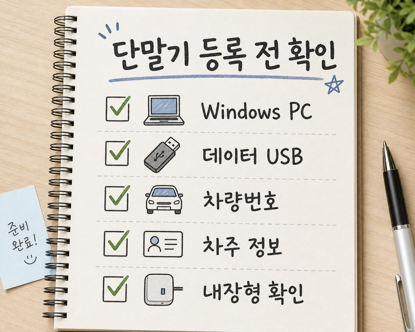 하이패스 단말기 등록 전 Windows PC와 데이터 USB 케이블을 확인하는 체크리스트