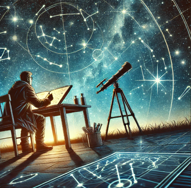 별빛 아래 지도 그리는 밤하늘 관찰자