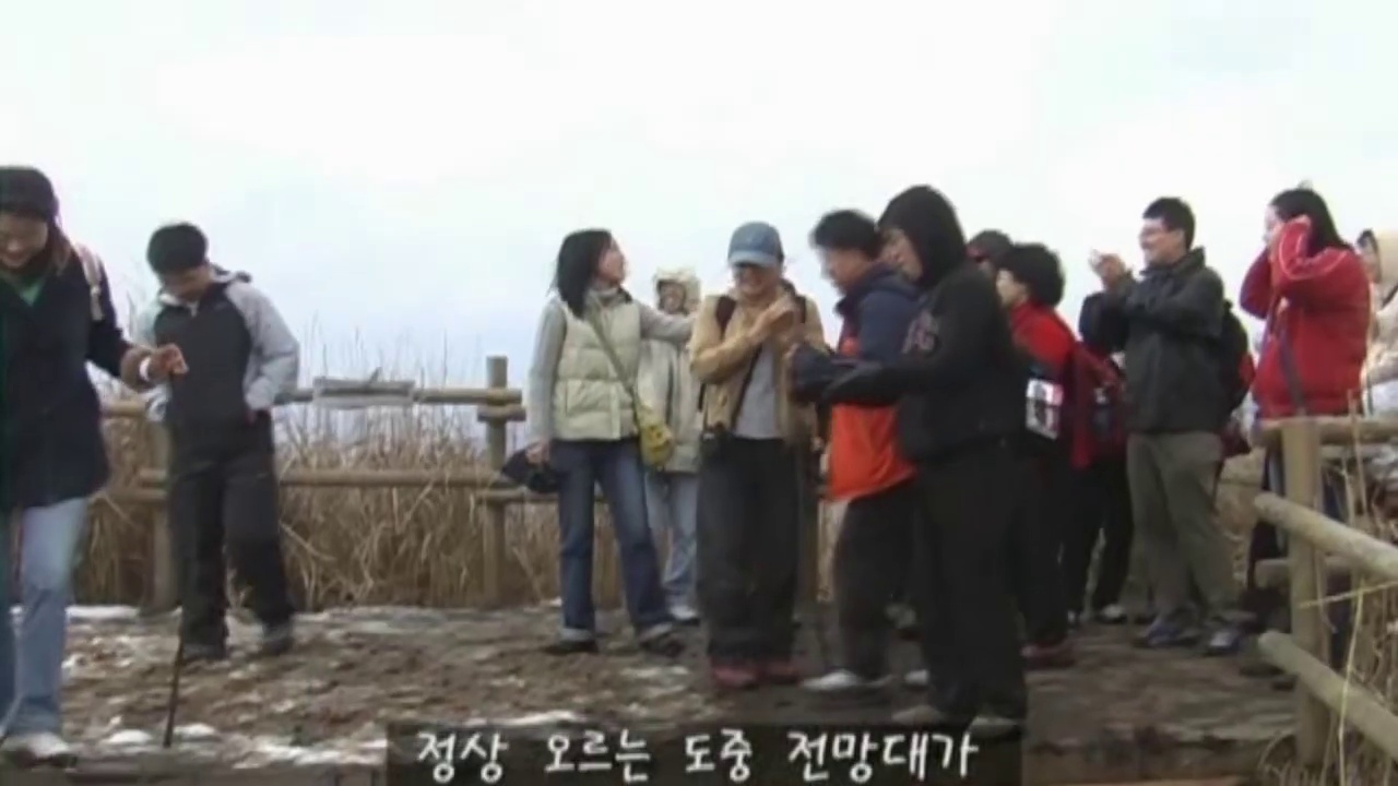 소나무 사이 좁은 길을 지나 억새밭 쪽으로 오르는 장면.