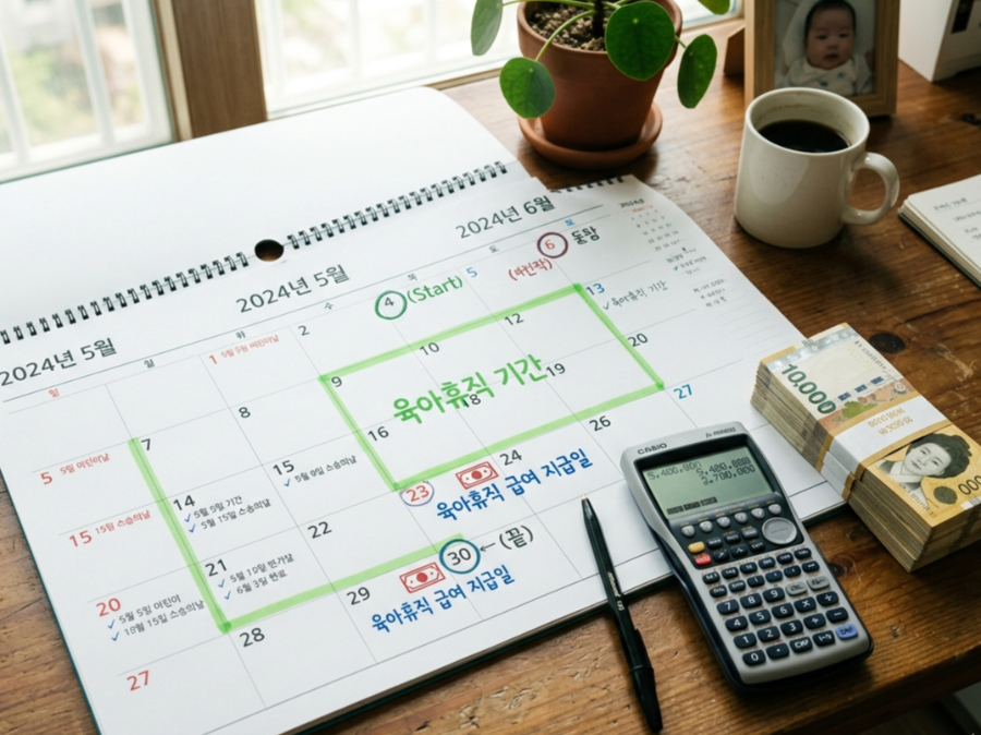 육아휴직 급여 지급 시기 및 계산기 이미지