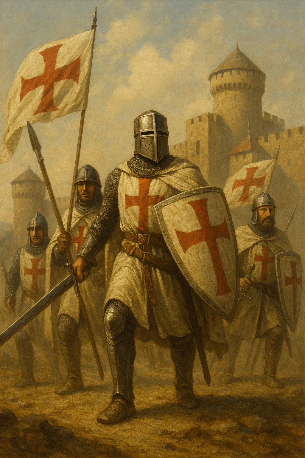 십자군 기사들 십자가 문양의 방패와 갑옷