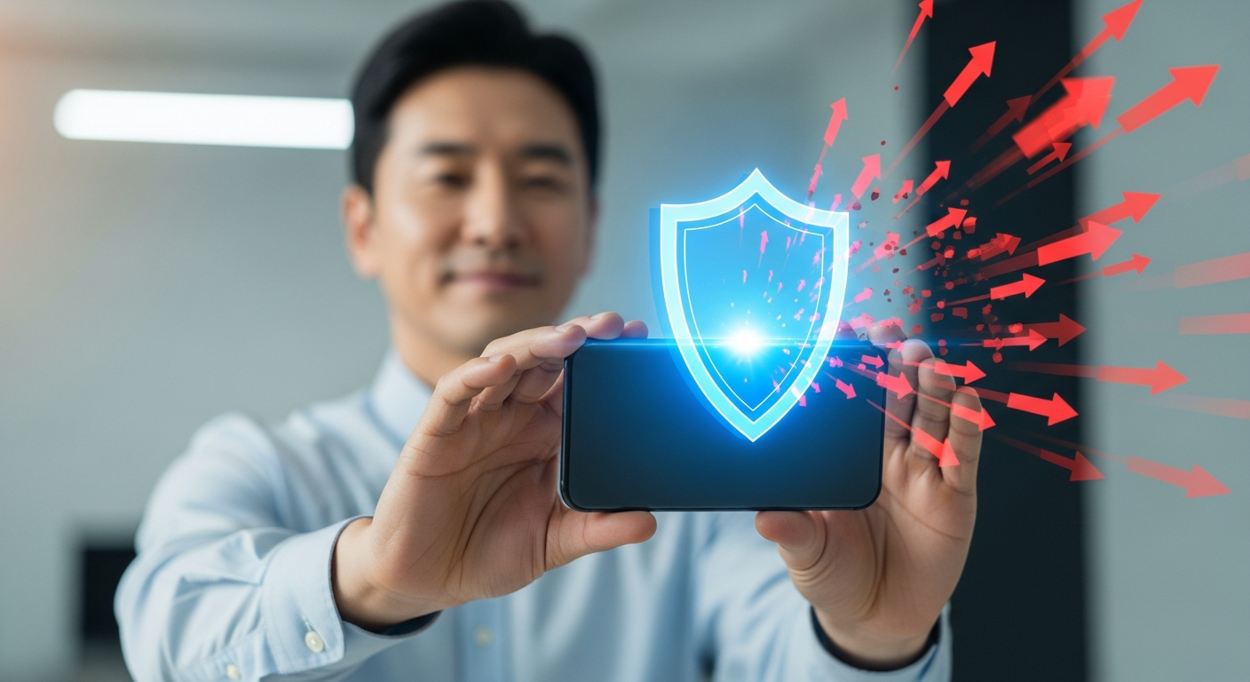 경찰청이 개발한 악성 앱 탐지 필수 앱 시민코난의 로고와 강력한 보안 방패 이미지