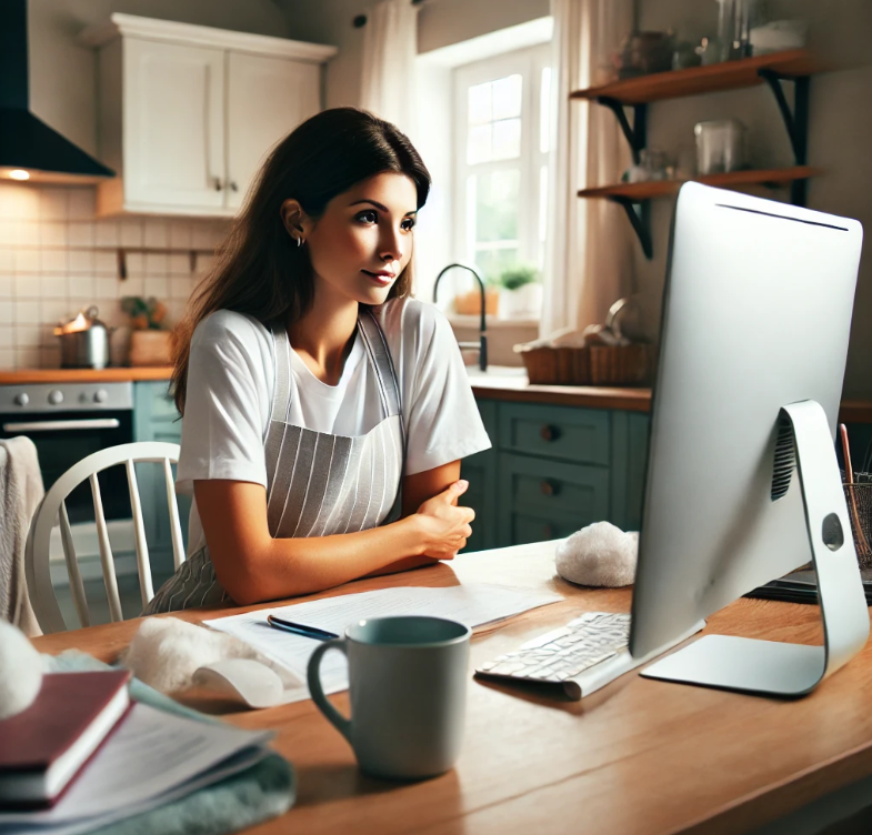 젊은 여성 주부 컴퓨터 공부