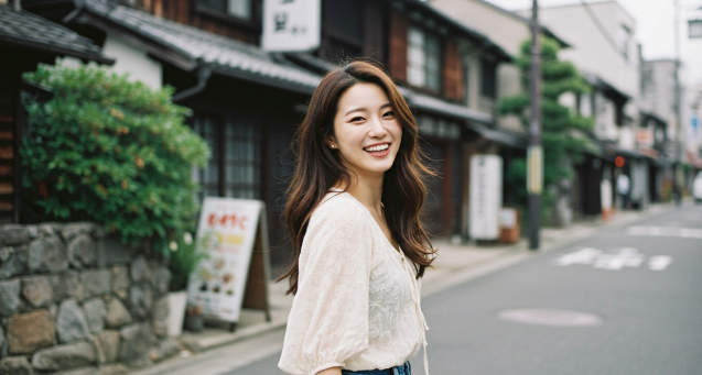 도쿄나메거리에서 웃고 있는 여성 이미지