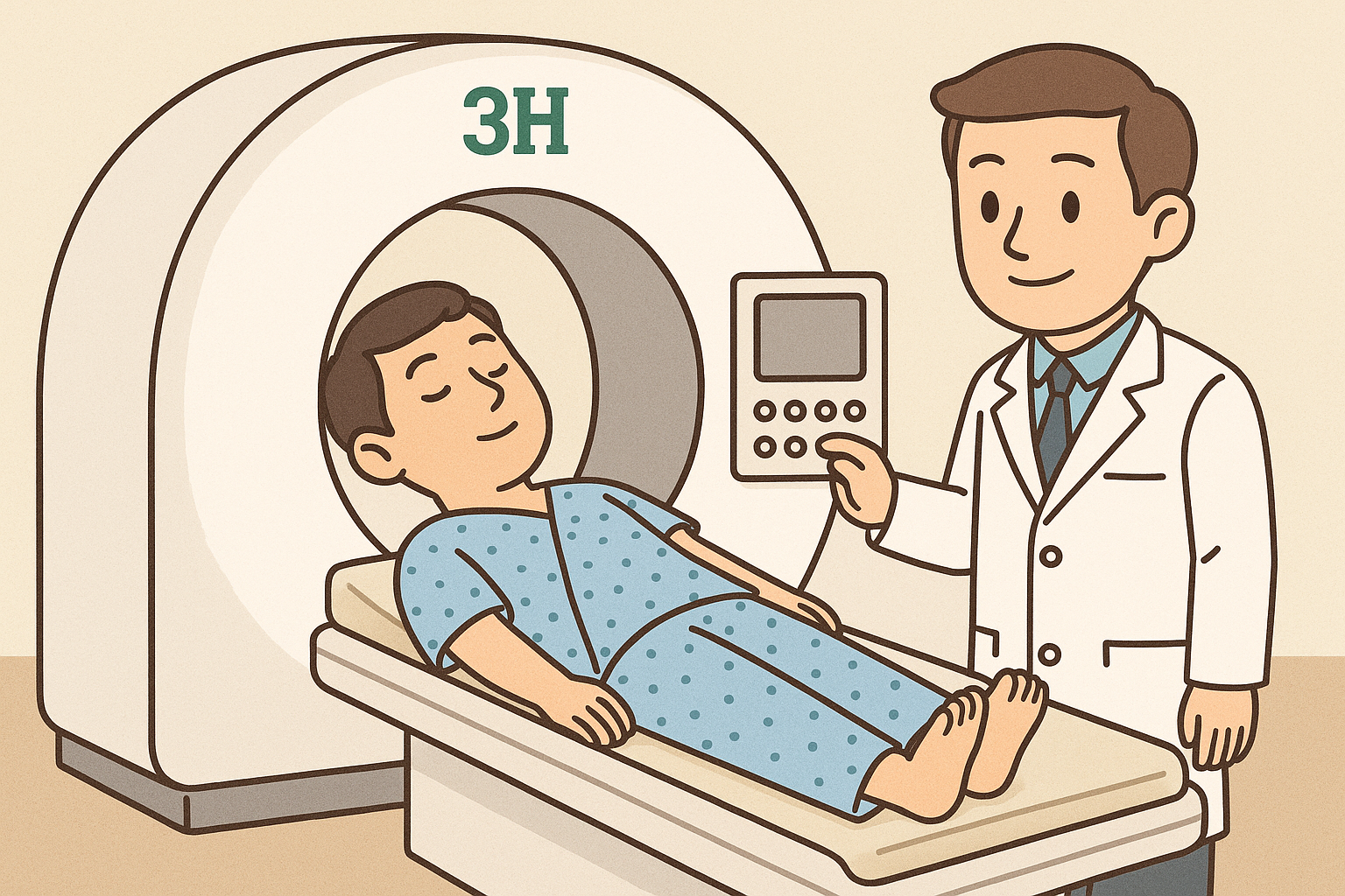 골다공증 뼈 밀도를 검사받고 있는 남성