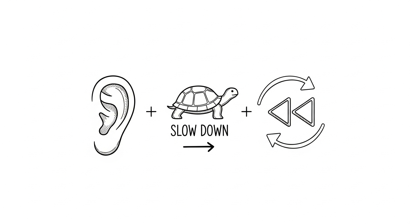 이해하지 못해 천천히 말해달라고 요청하는 사람의 얼굴 클로즈업