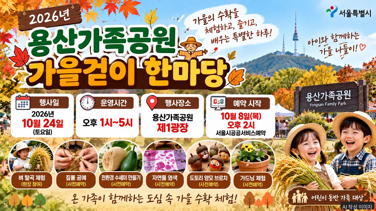 용산가족공원 가을걷이 한마당 10월 8일 예약과 어린이 가족 수확 체험 안내
