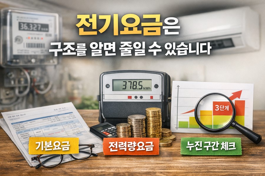 2026년 여름 전기요금 구성 요소와 누진제 구조를 한눈에 보여주는 인포그래픽 이미지