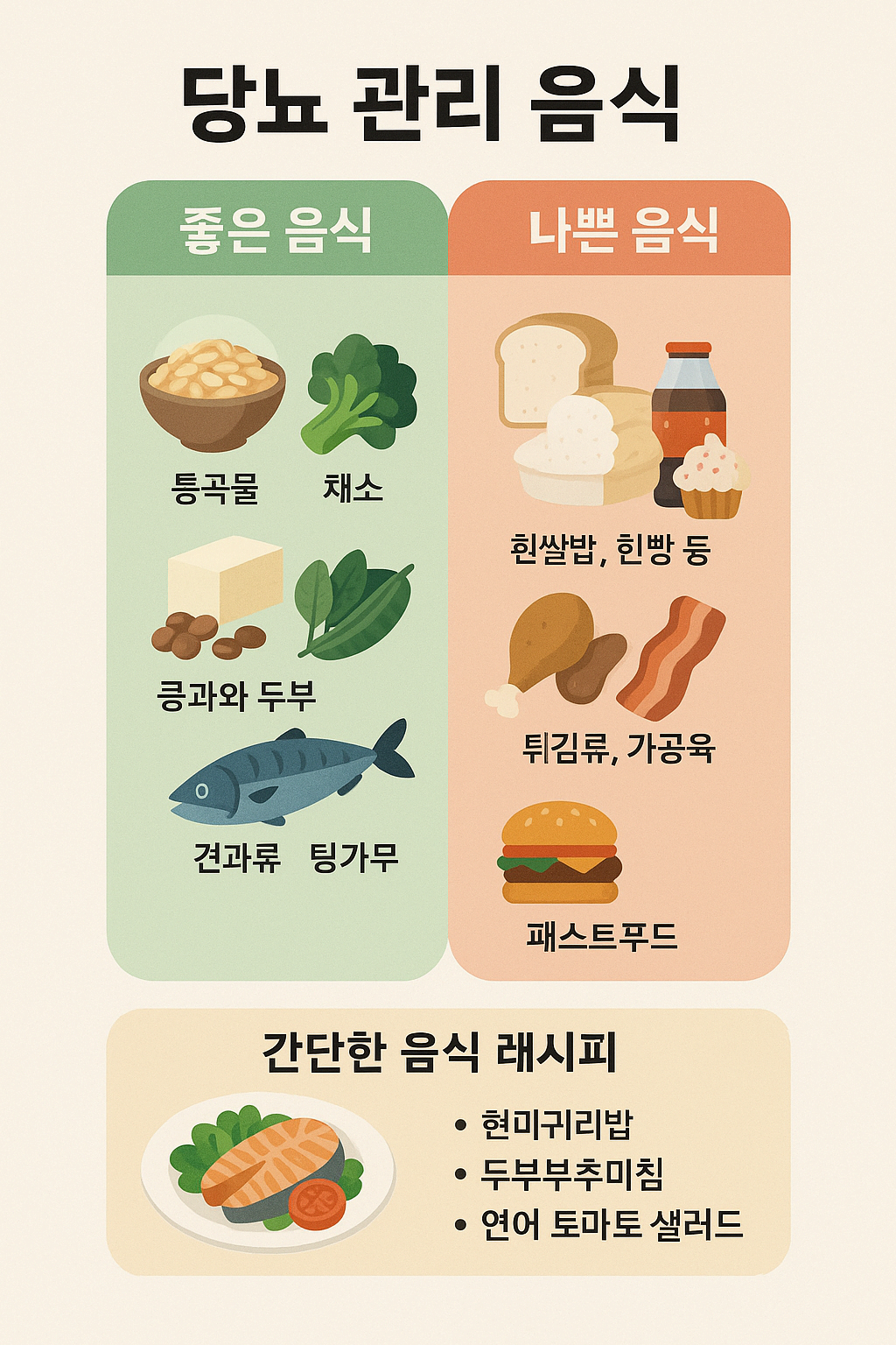 당뇨 관리 음식 총정리: 꼭 먹어야 할 음식과 피해야 할 음식