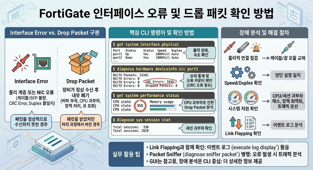 FortiGate Interface Error 및 Drop Packet 확인 방법