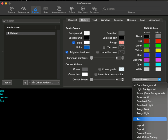 color scheme import 설정 화면