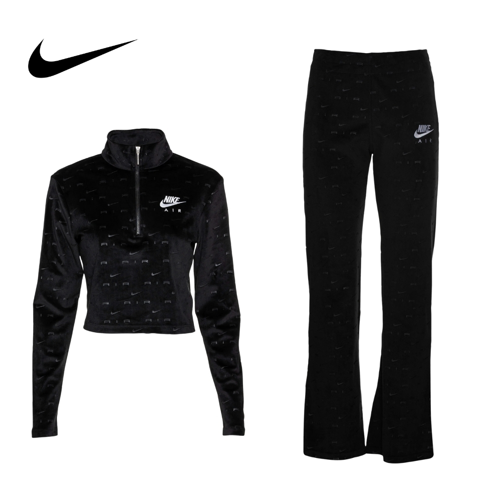 나이키 여성 하프 집업 벨벳 트레이닝 세트 블랙