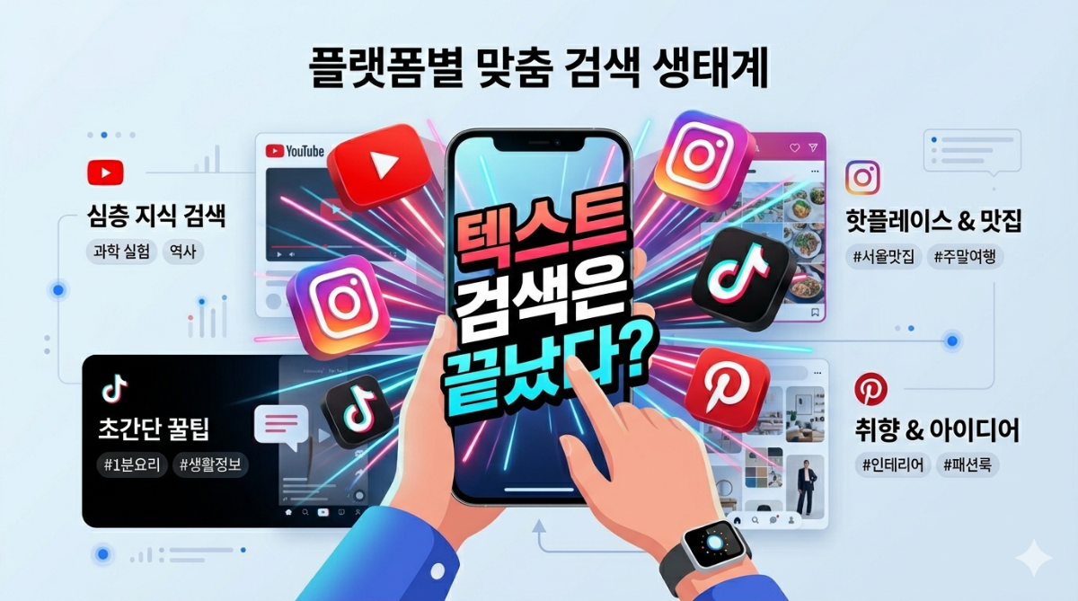 <img src="body1.jpg" alt="유튜브, 인스타, 틱톡 화면이 분할된 스마트폰과 1020의 멀티 검색 패턴1">