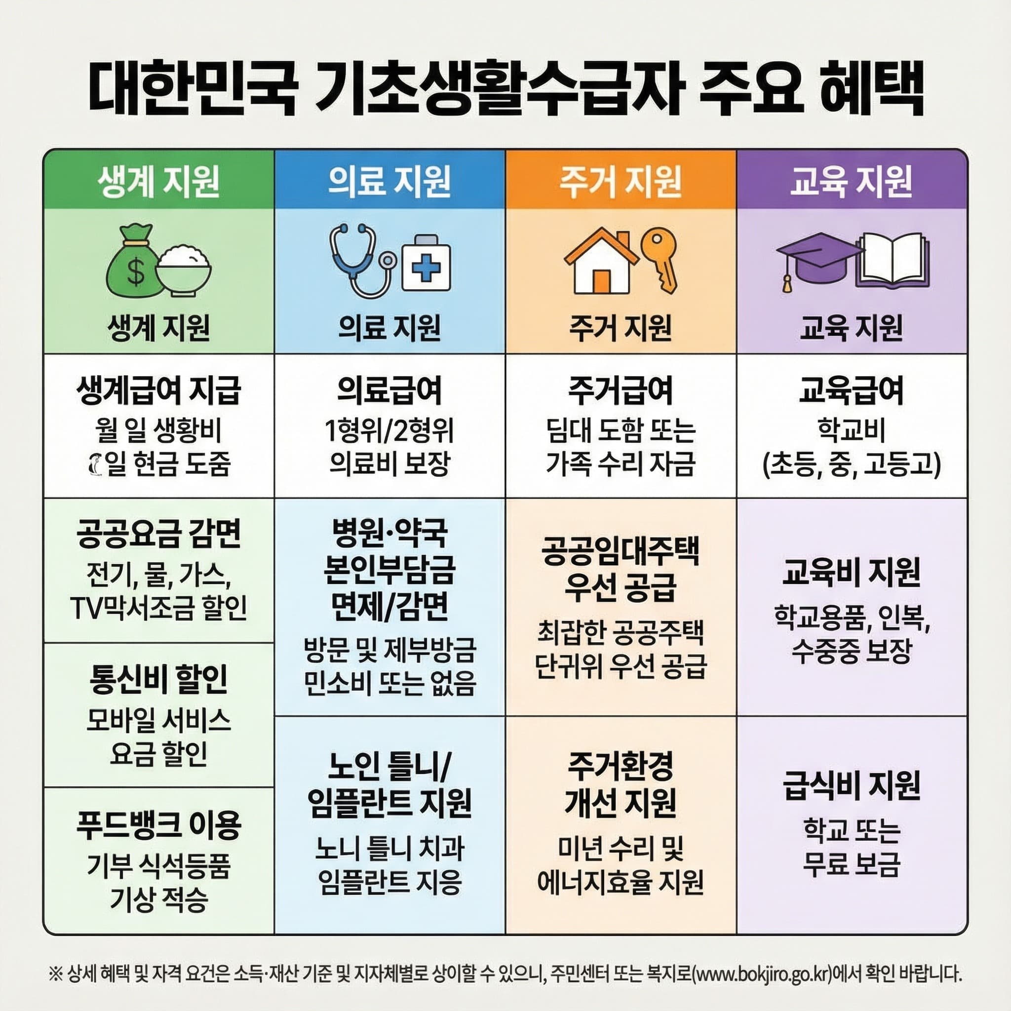 기초생활수급자 혜택 생계지원 및 의료지원 주거지원 교육지원