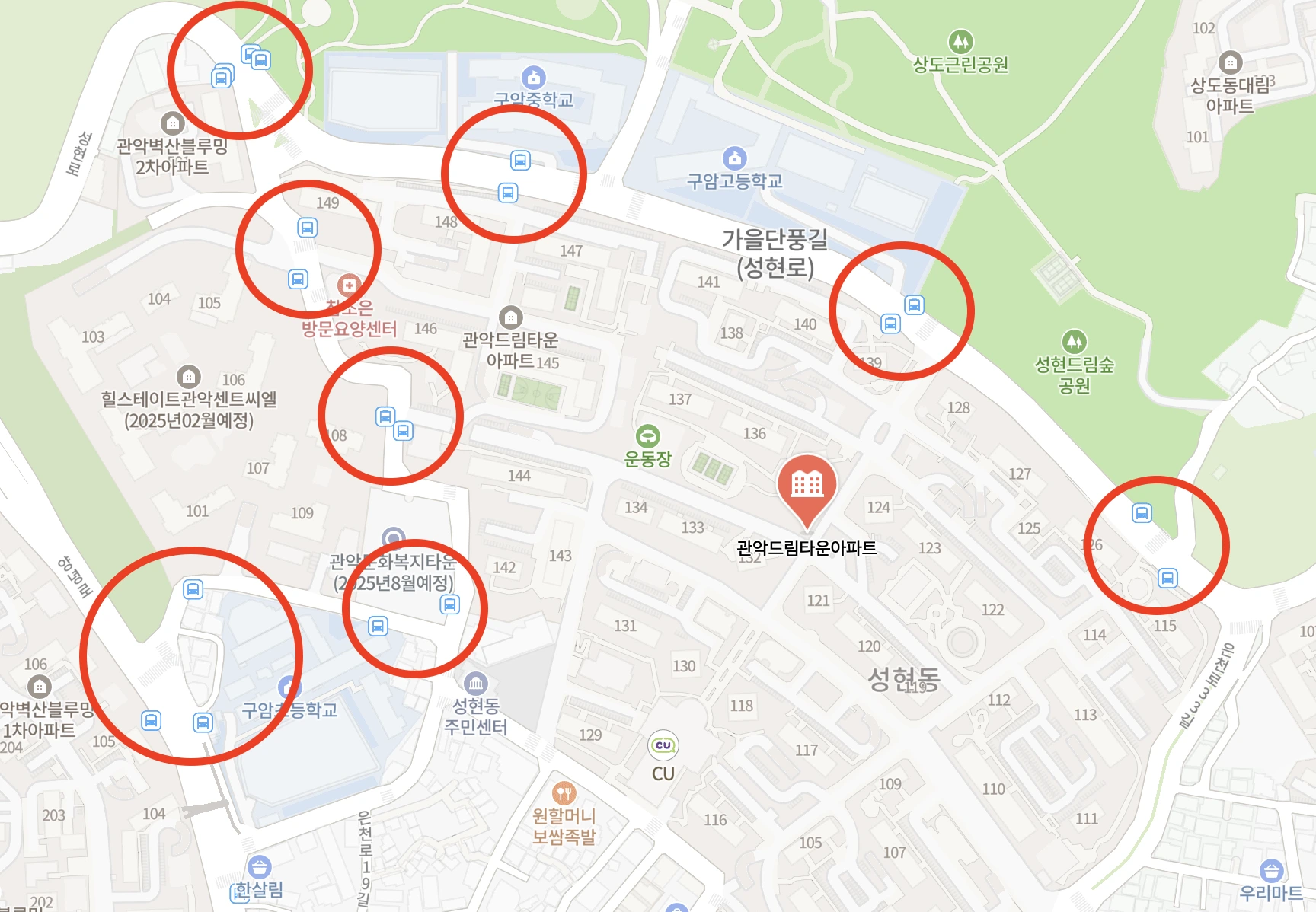 관악드림타운 주변 버스 위치