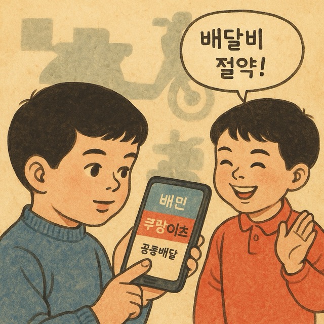 배달앱을 비교하며 공동배달을 선택하는 장면