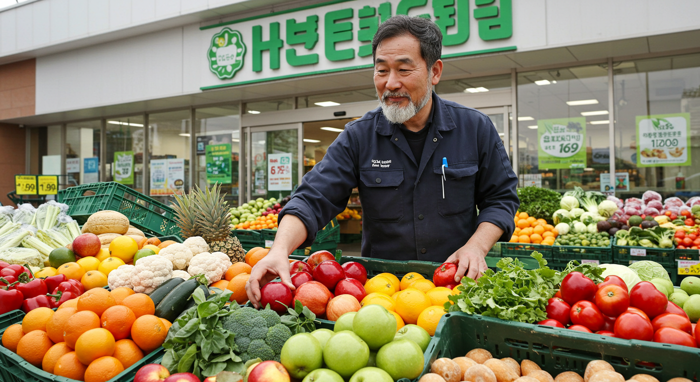 슈퍼마켓에서 상품정리하는 남성