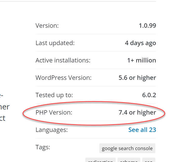 워드프레스 업데이트 테스트 작업 - Rank Math SEO PHP 요구 사항