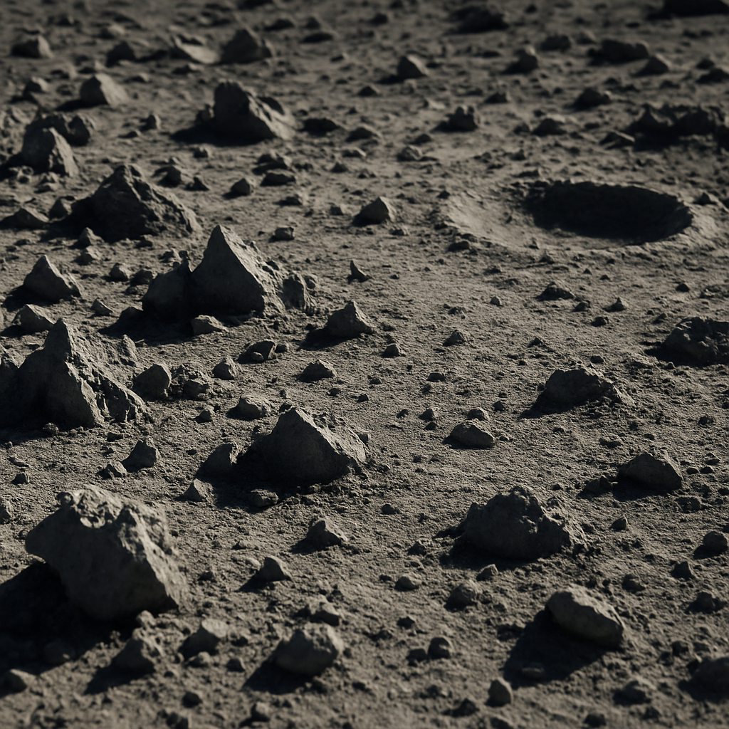달 표면의 비정형 입자 구조와 충돌 흔적을 단순화해 표현한 이미지