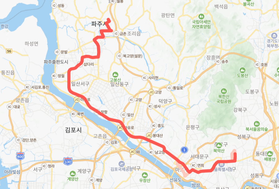 서울-파주-7101번-버스-노선-지도