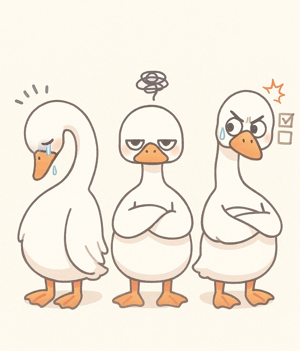 슬퍼하는 백조와 지루한 모습의 백조, 완벽주의 강박에 시달리는 백조