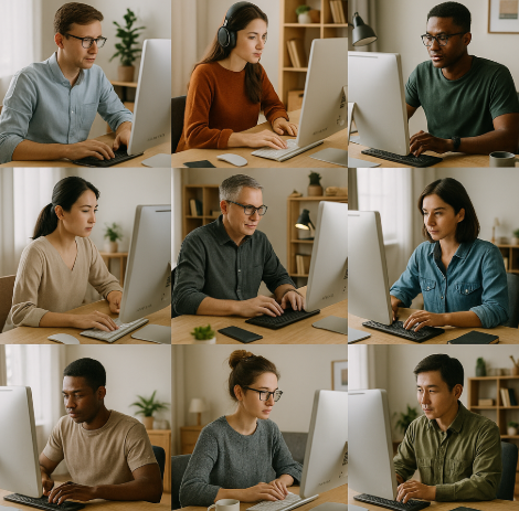 컴퓨터를 하고 있는 사람들