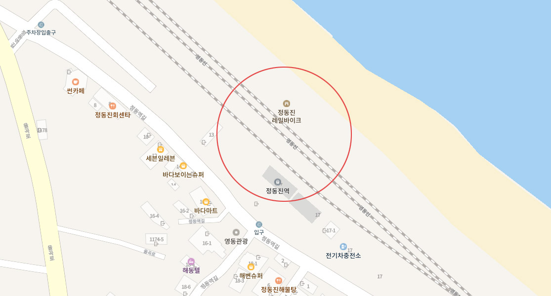 정동진 레일바이크 타는 곳 지도