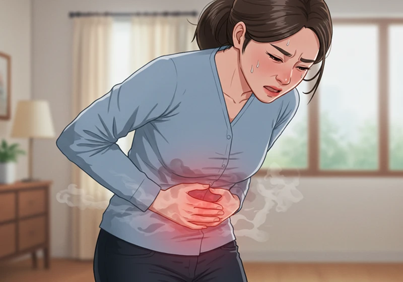 장염 증상, 복통, 한국인, 여성, 건강, 의료, 일러스트레이션