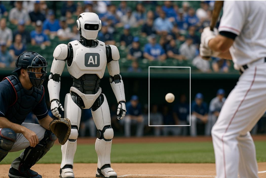 야구 경기에서 스트라이크 존을 AI 심판이 자동 판정하는 모습