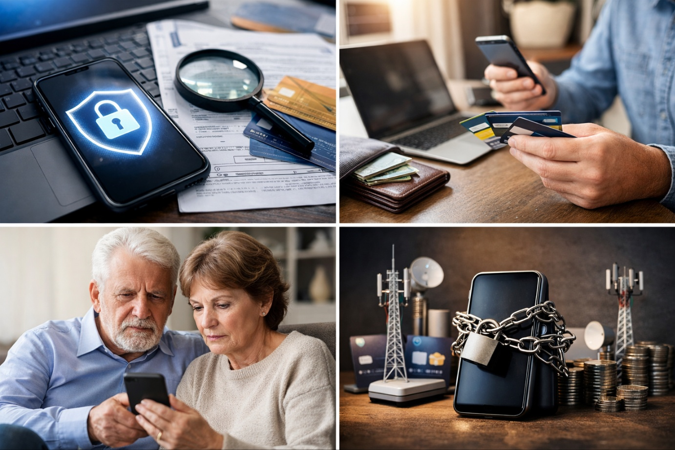 스마트폰 화면에 자물쇠 아이콘이 표시된 명의도용 방지 보안 이미지, 휴대폰 개통 사기 예방을 상징하는 사진