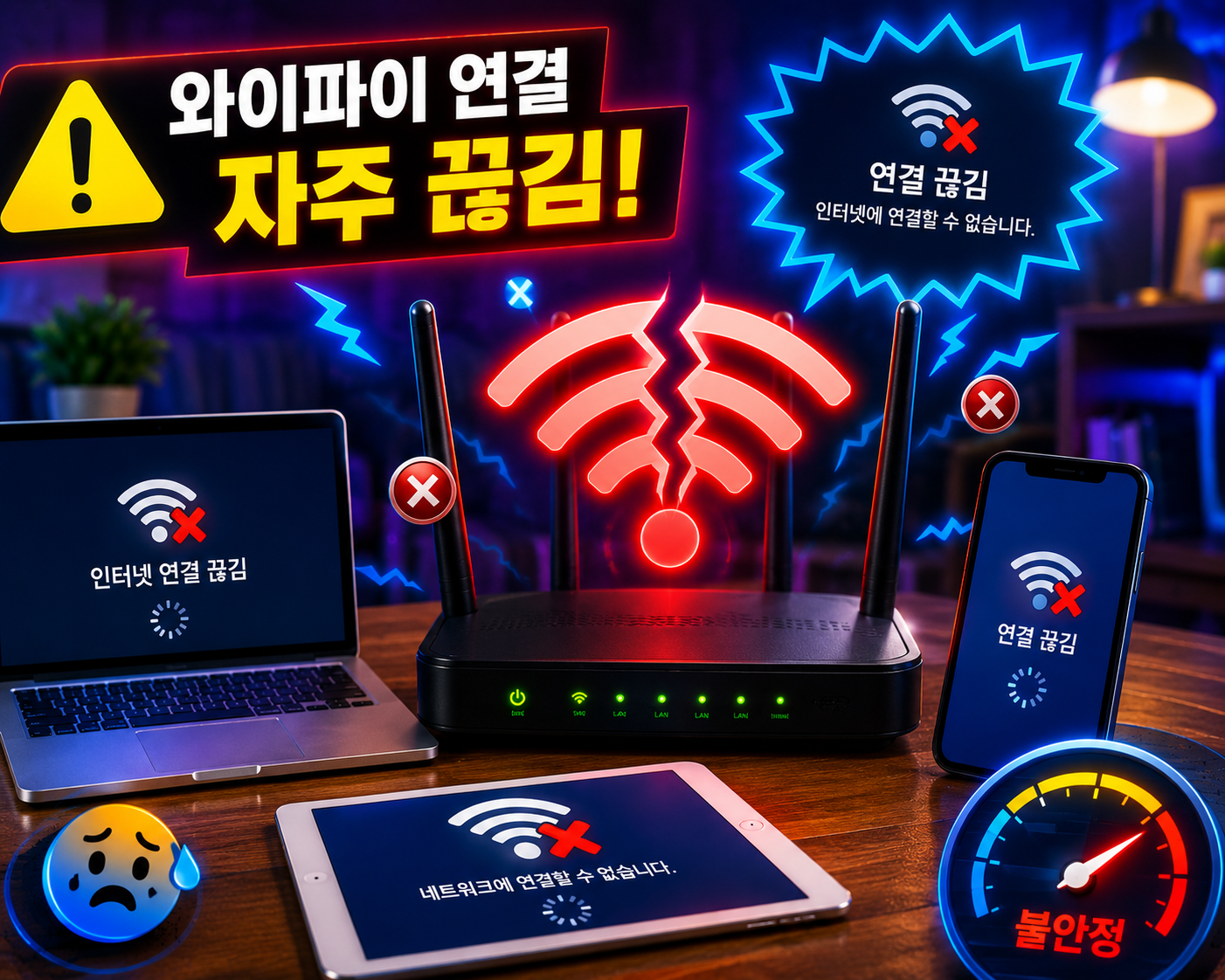 무선 공유기 와이파이 연결 자주 끊김 해결방법 총정리 신호약함 속도저하 원인