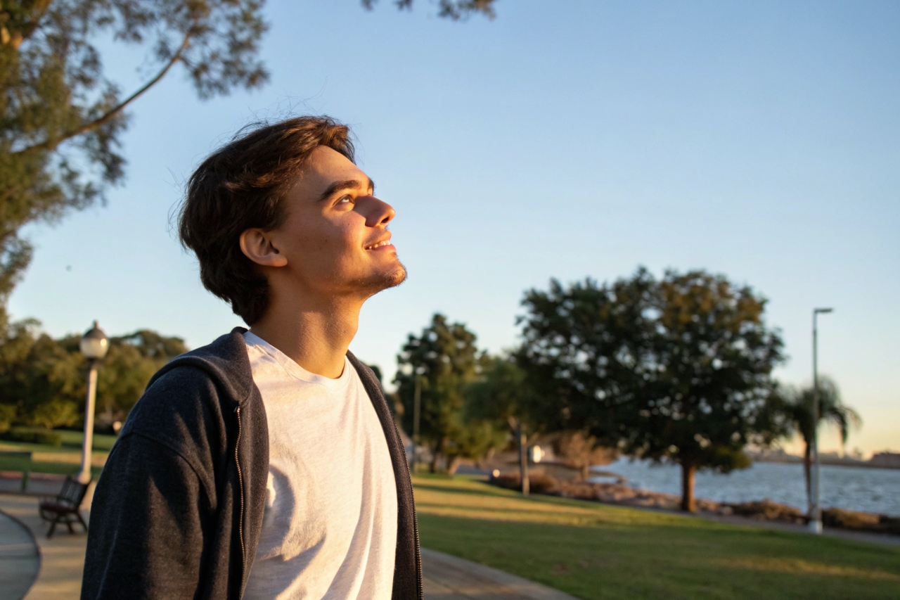 햇빛을 받고 있는 남성