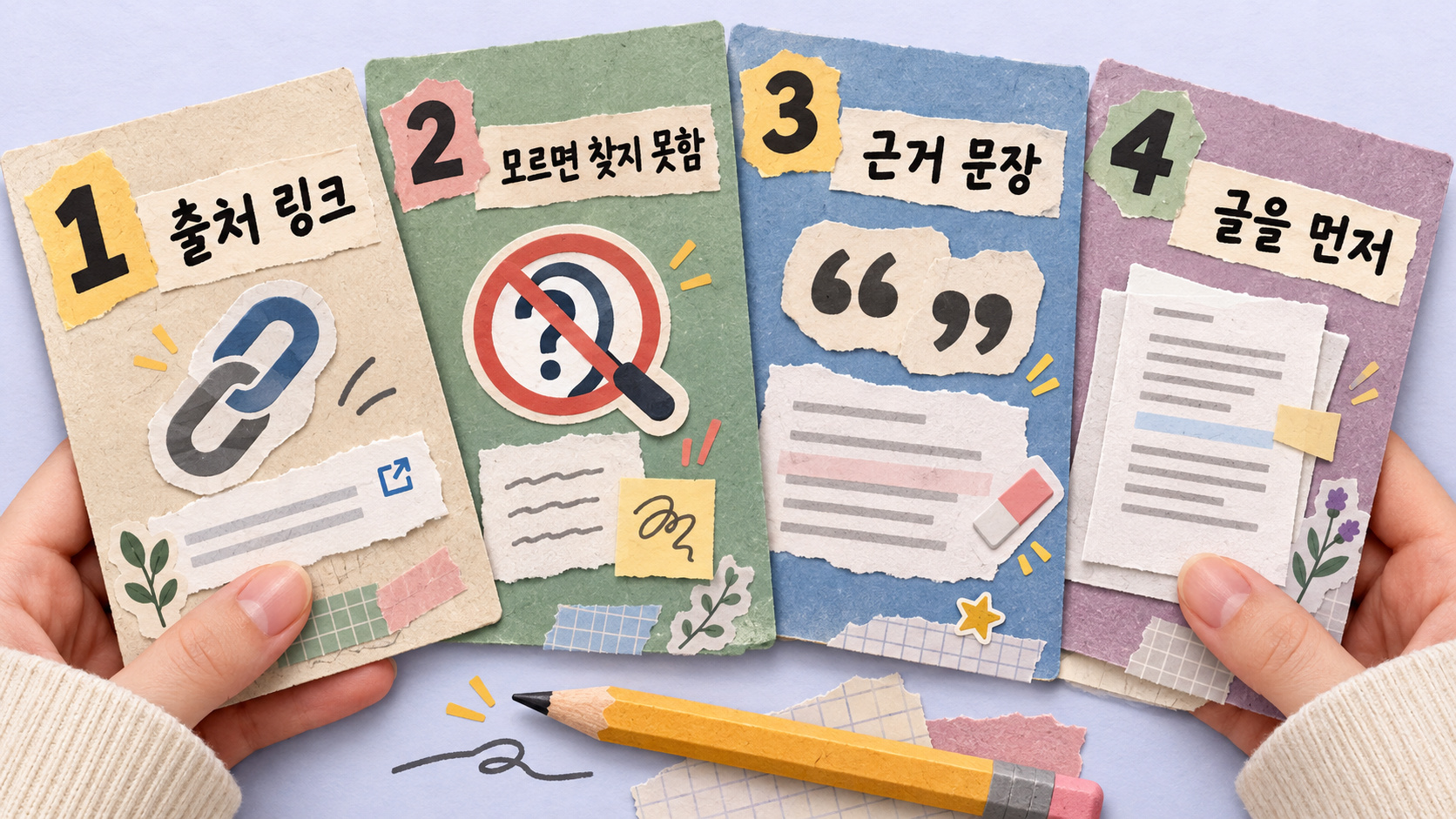 세 가지 한 줄을 적은 종이 카드