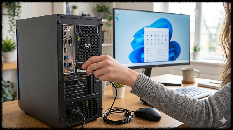 마우스를 다른 USB 포트에 연결하며 문제를 확인하는 모습