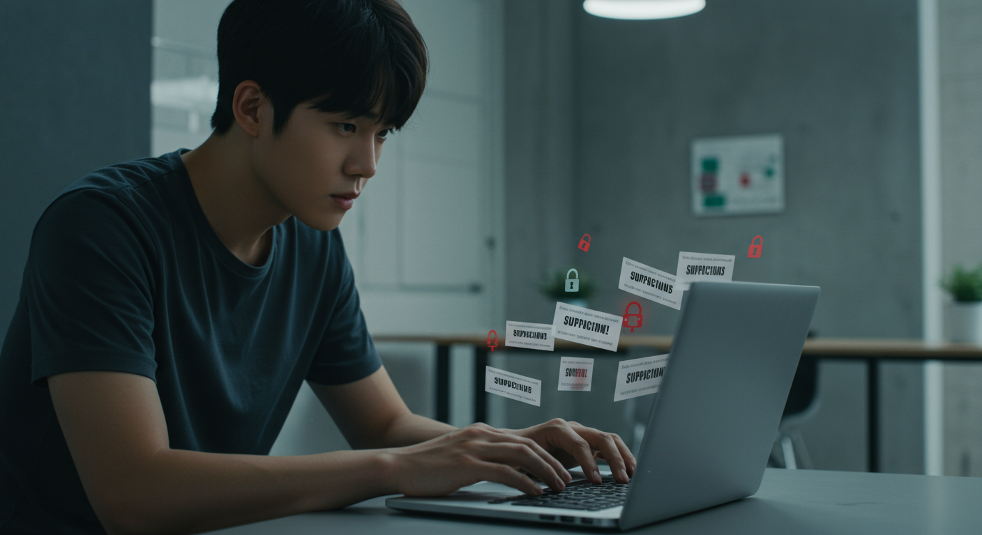 남자가 컴퓨터로 검색하고있다