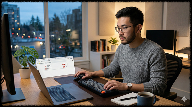 브라우저 확장 프로그램을 비활성화하는 모습