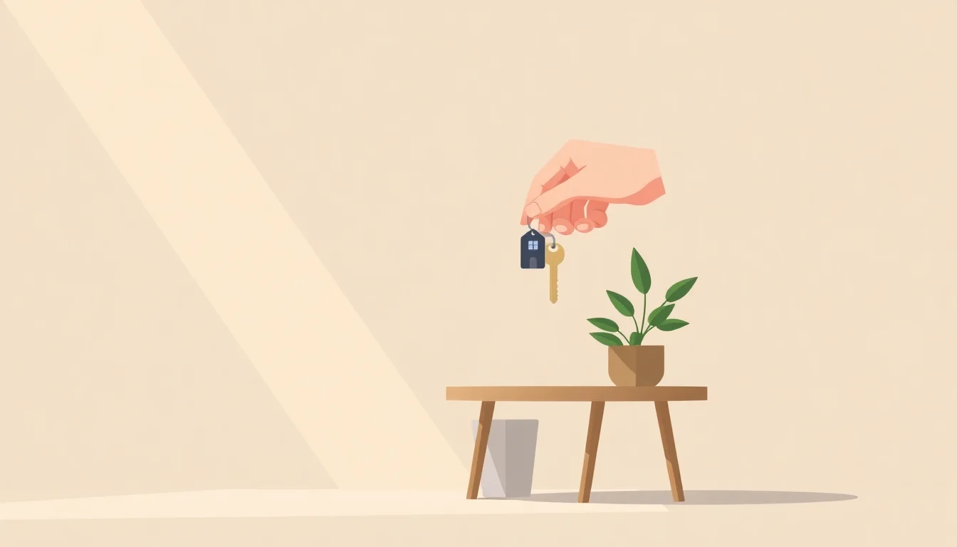 손에 든 집 열쇠와 화분
