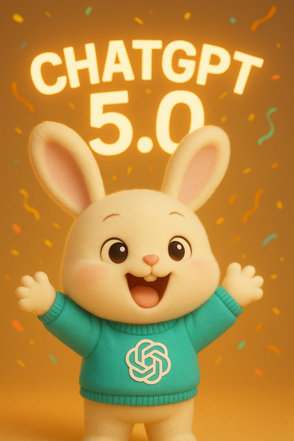 챗GPT 5.0 업데이트에 신난 토끼 캐릭터