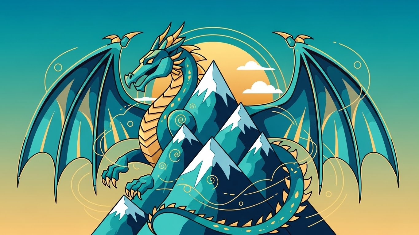 거대한 산봉우리를 수호하며 강인함과 넉넉함으로 주변을 포용하는 강력한 용띠의 운세 이미지