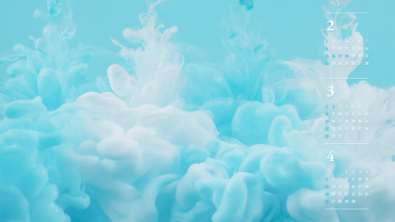 08 파스텔 블루 화이트 B - 2026년3월 달력배경화면