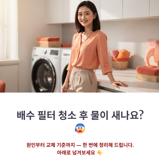 드럼 세탁기 배수 필터 청소 후 물 샘 해결 방법과 트랩 교체