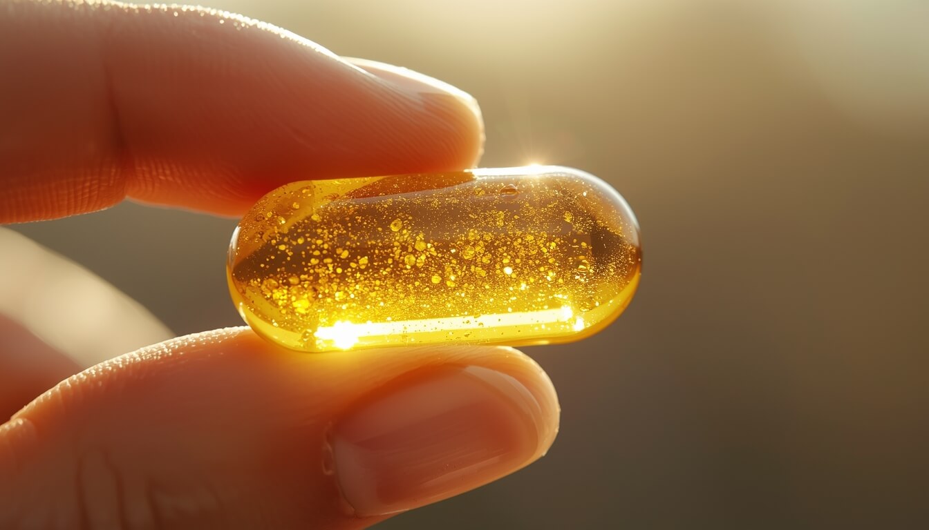 투명한 호박색을 띠는 고농축 초록입홍합 오일 캡슐