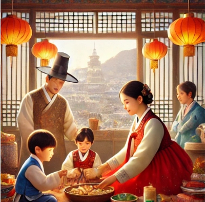 음식을 만드는 가족들