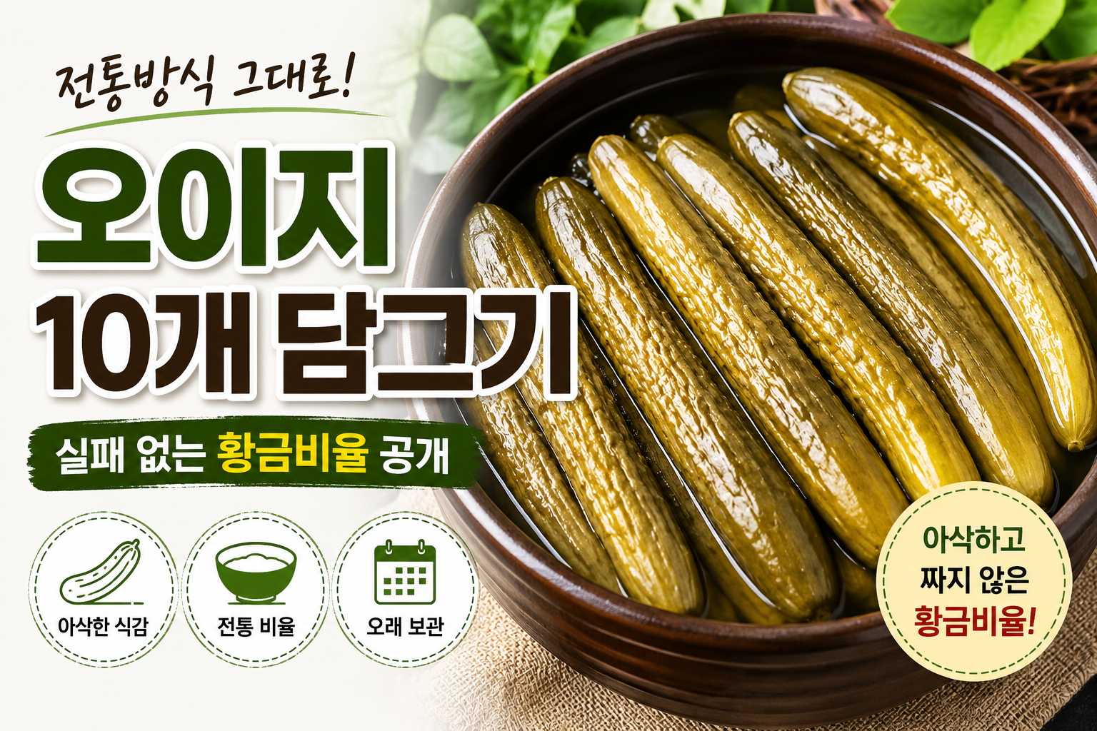 오이지 10개 담그기 전통오이지 만드는 법｜실패 없는 황금비율 공개